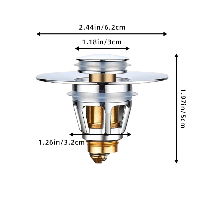 Universal Bathroom Sink Stopper - Upgraded Pop Up Sink Drain Strainer, Fits 1.1-1.5 Inch U.S. Standard Drain Holes - Anti-Clogging Filter with Sink Hair Catcher - Pure Brass Sink Drain Stopper