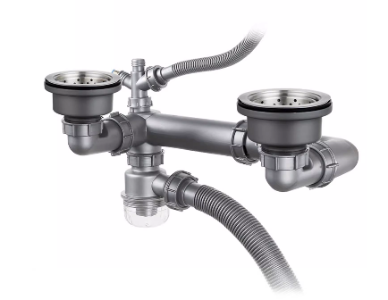 Kit de desagüe para lavabo con doble manguera, kit de desagüe para fregadero doble, kit de desagüe universal, fácil de montar, desagüe rápido para fregadero de cocina.