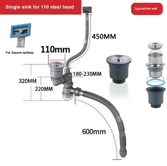 Kit de desagüe para lavabo con doble manguera, kit de desagüe para fregadero doble, kit de desagüe universal, fácil de montar, desagüe rápido para fregadero de cocina.