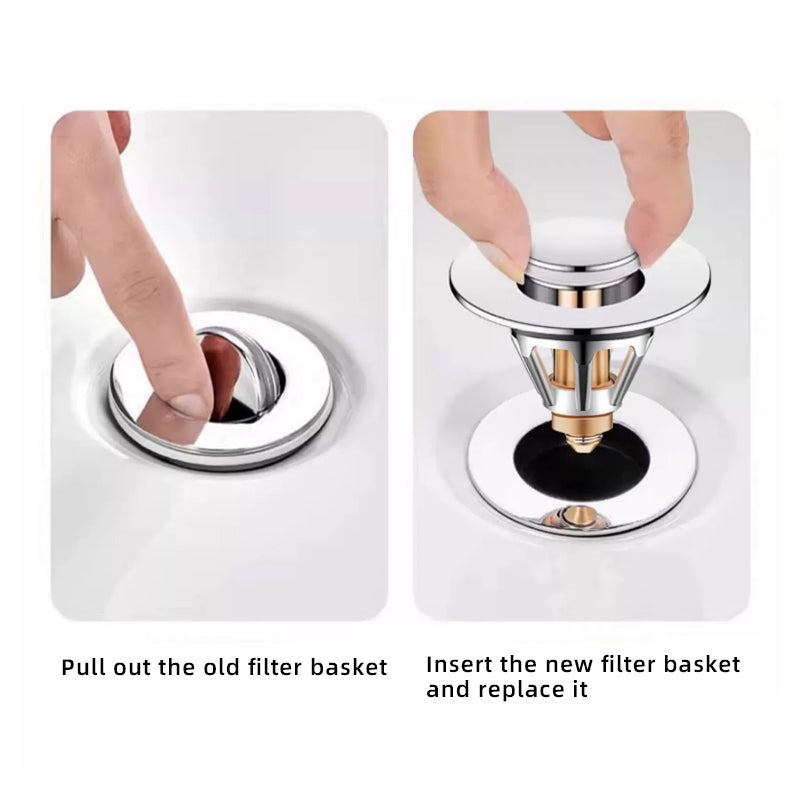 Universal Bathroom Sink Stopper - Upgraded Pop Up Sink Drain Strainer, Fits 1.1-1.5 Inch U.S. Standard Drain Holes - Anti-Clogging Filter with Sink Hair Catcher - Pure Brass Sink Drain Stopper
