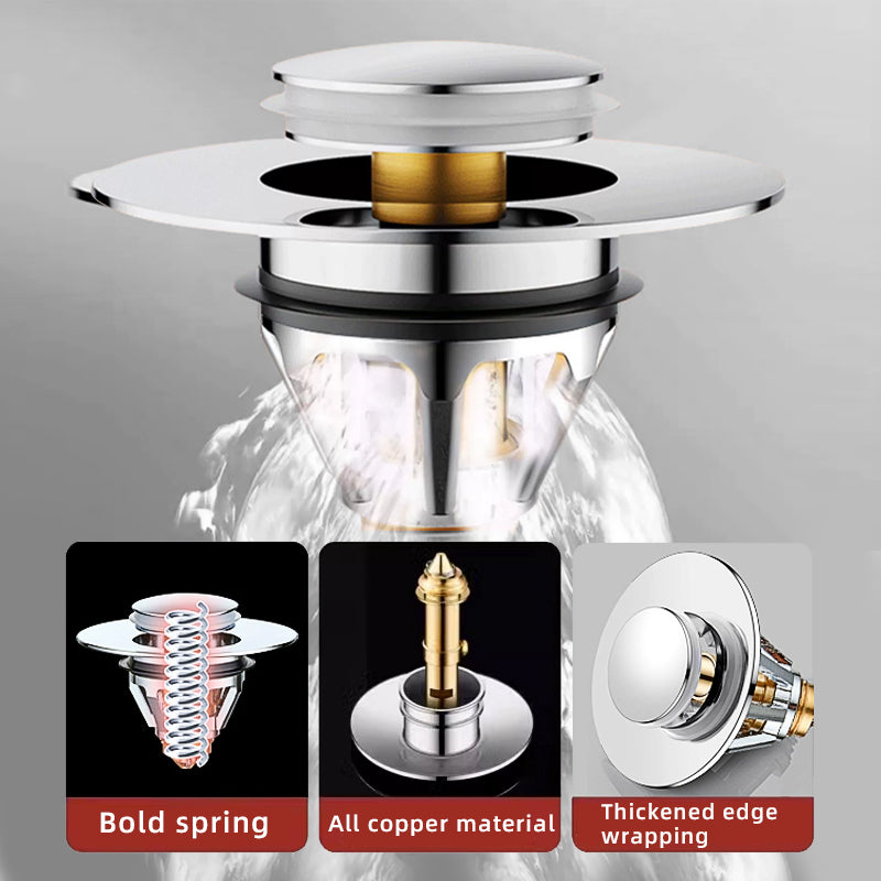 Universal Bathroom Sink Stopper - Upgraded Pop Up Sink Drain Strainer, Fits 1.1-1.5 Inch U.S. Standard Drain Holes - Anti-Clogging Filter with Sink Hair Catcher - Pure Brass Sink Drain Stopper