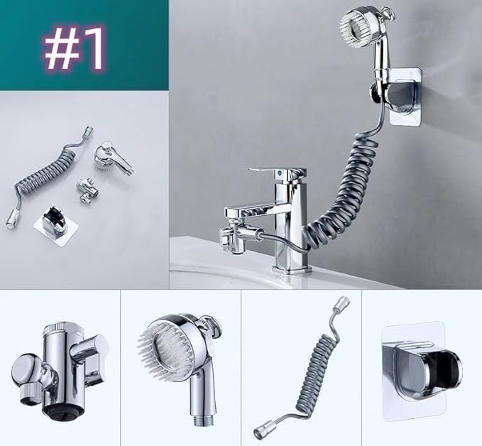 SELLO 3-In-1 Multifunctional Faucet with 360° Rotating Faucet and Massage Shower Head, Universal Interface for Sink faucet (Drill-Free Installation)