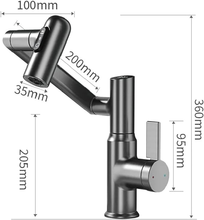 Grifo de lavabo con pantalla digital LED, rotación de 360°, rociador multifunción, mezclador de agua fría y caliente.