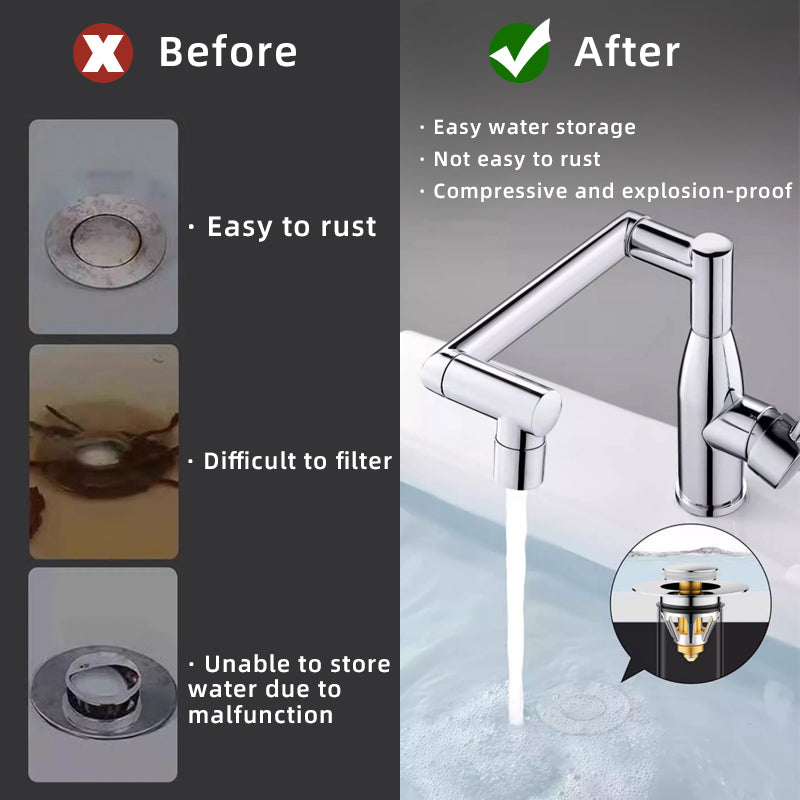 Universal Bathroom Sink Stopper - Upgraded Pop Up Sink Drain Strainer, Fits 1.1-1.5 Inch U.S. Standard Drain Holes - Anti-Clogging Filter with Sink Hair Catcher - Pure Brass Sink Drain Stopper