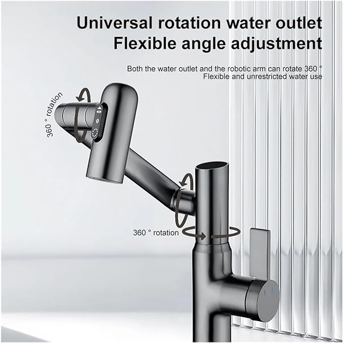 Grifo de lavabo con pantalla digital LED, rotación de 360°, rociador multifunción, mezclador de agua fría y caliente.