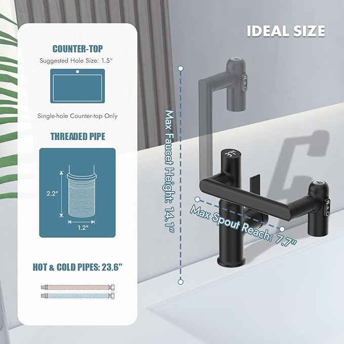 Grifo de lavabo con pantalla digital LED, rotación de 360°, rociador multifunción, mezclador de agua fría y caliente.