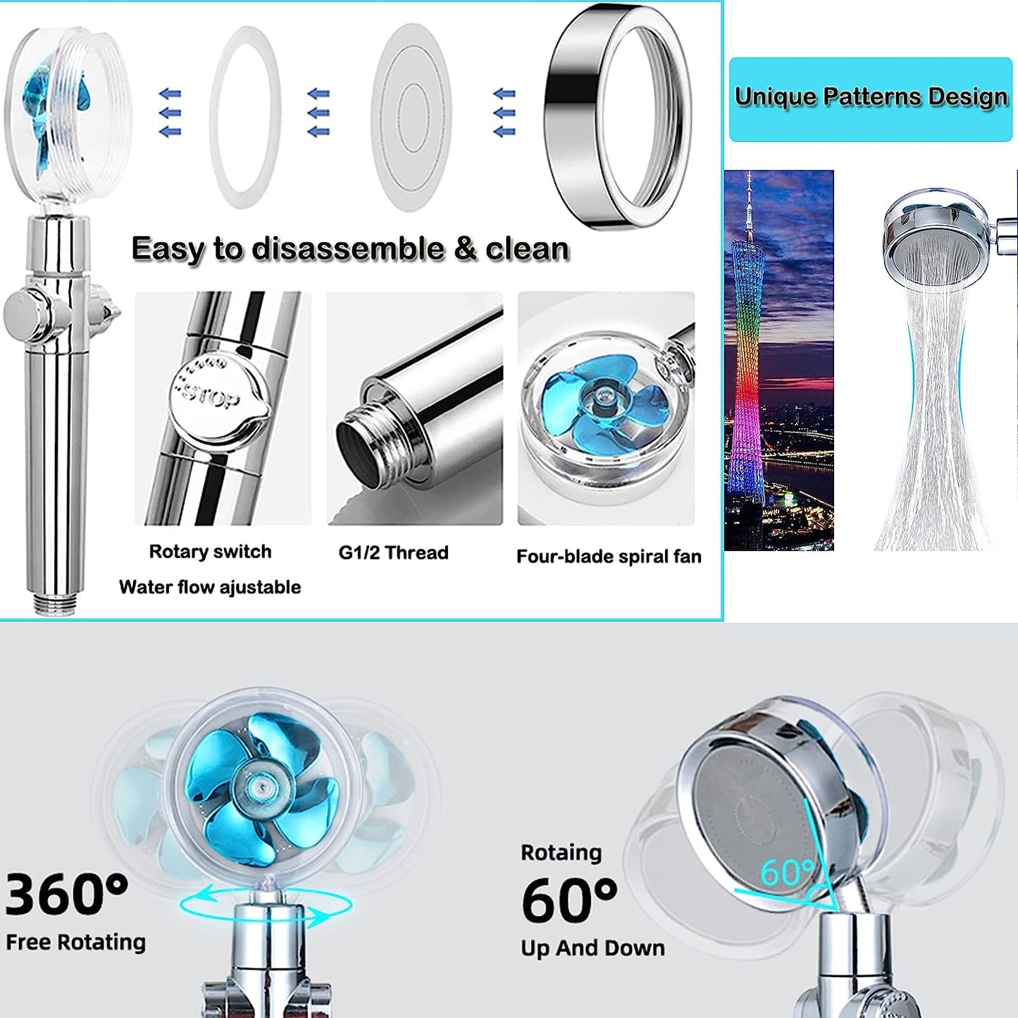 Cabezal de ducha turboalimentado Ducha de mano con turboventilador