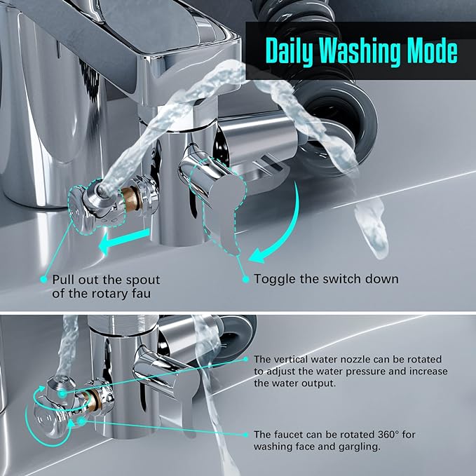 SELLO 3-In-1 Multifunctional Faucet with 360° Rotating Faucet and Massage Shower Head, Universal Interface for Sink faucet (Drill-Free Installation)