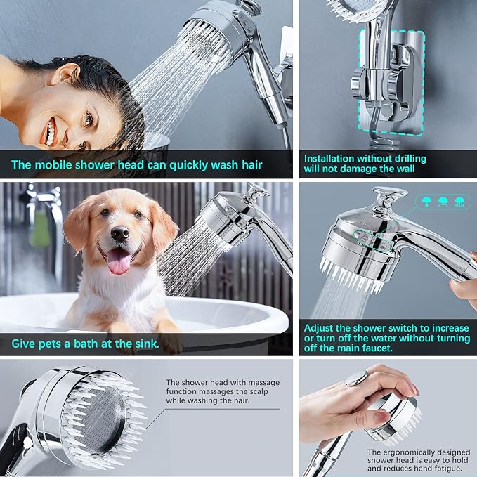 SELLO 3-In-1 Multifunctional Faucet with 360° Rotating Faucet and Massage Shower Head, Universal Interface for Sink faucet (Drill-Free Installation)