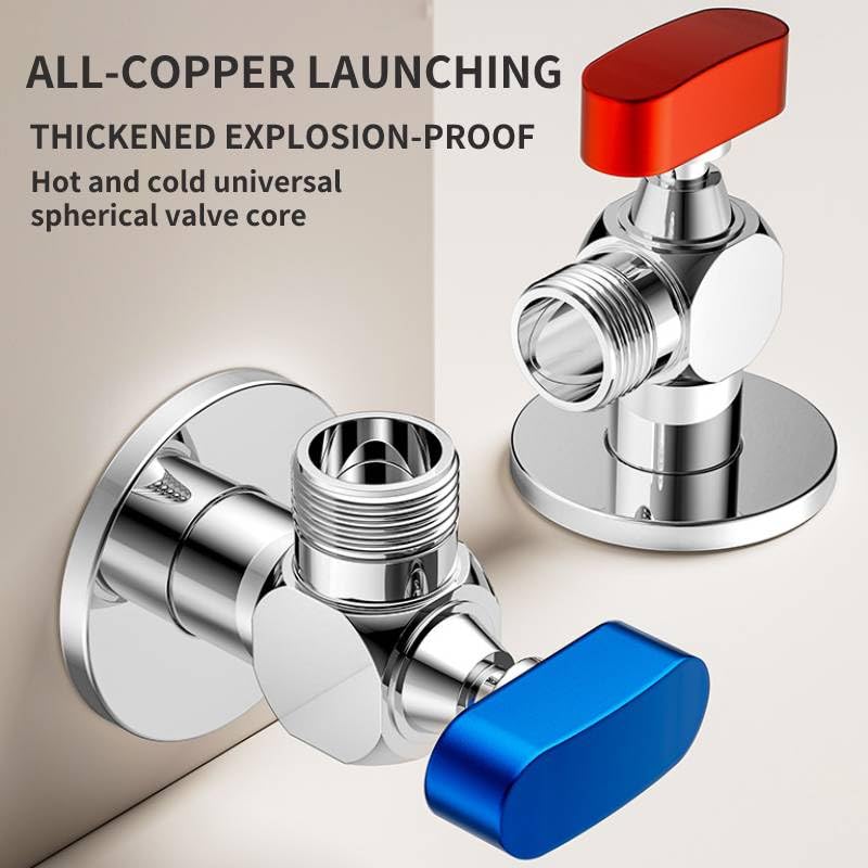 Faucet Valves, Angle Valve Of Large Flow Domestic 1/2 Inch Water Heater For Cold And Hot Water, Full Copper Thickened Kitchen Sink Angle Valve For Home Bathroom Toilet