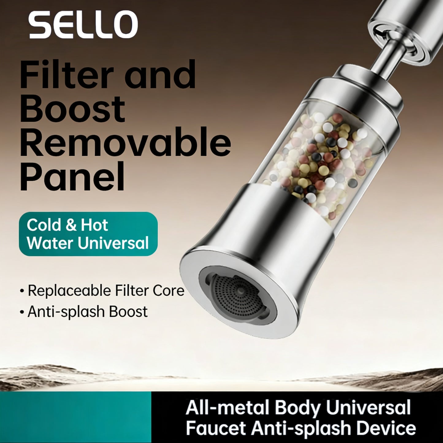Sello Faucet Filter - 360 Rotate Anti-Splash Hot Cold Water Universal