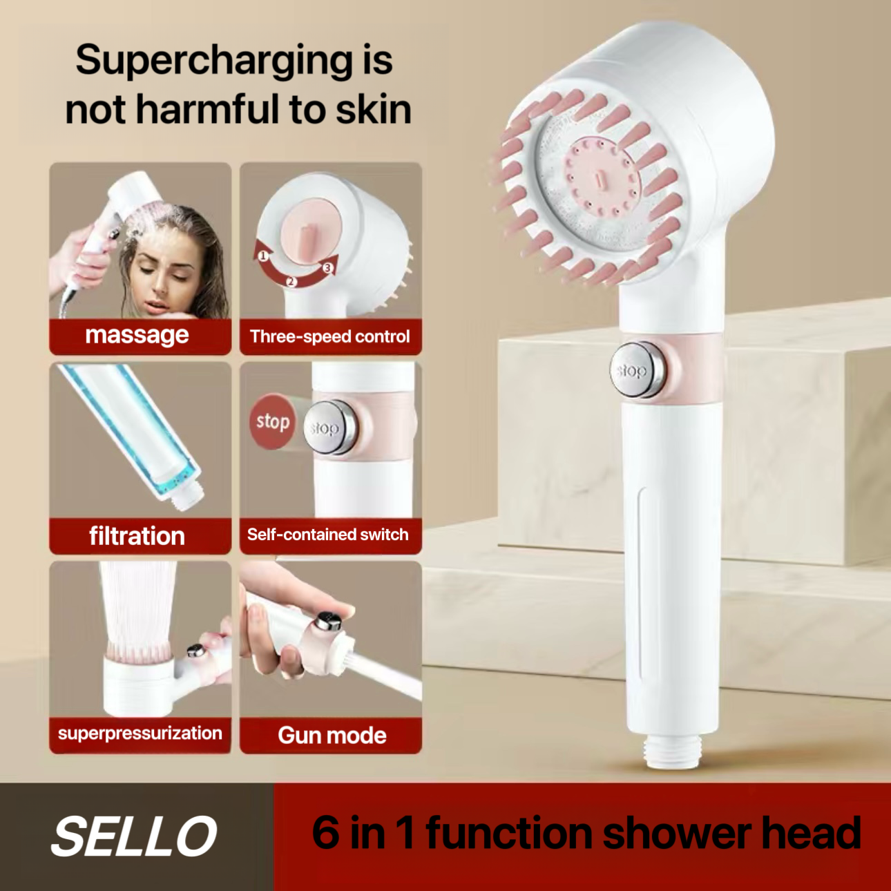 Turbocharged Three-Speed Sprinkler Head Super Pressurized Large Water Output Bathroom Shower Head