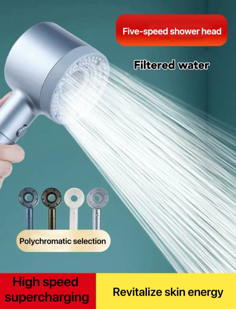 Double Powerful Supercharged Five-Speed Shower Head Water Purification Filter Hand Spray