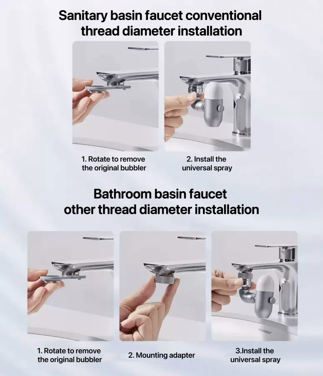 Faucet Extender 4 Mode Filtration Splash Rotary Faucet Aerator Bathroom Sink Sprinkler with Spray Accessories Robotic Arm Rotatable Extended Faucet Facial Wash Rinse