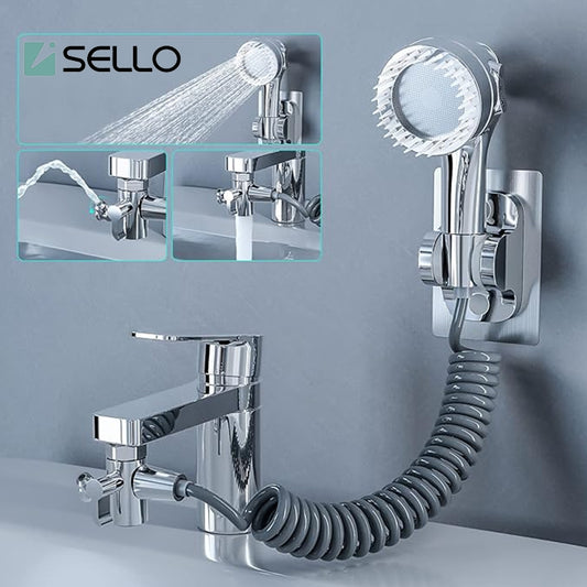 SELLO 3-In-1 Multifunctional Faucet with 360° Rotating Faucet and Massage Shower Head, Universal Interface for Sink faucet (Drill-Free Installation)