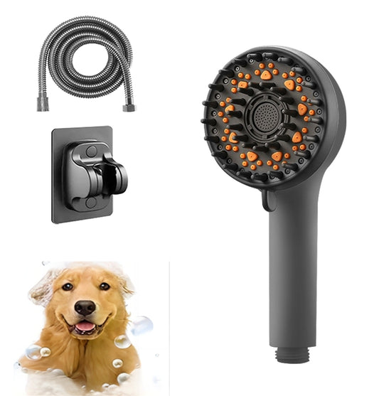 Dog Shower Attachment, Sprayer, Grooming and Scrubber in One for Washing, Deshedding, Massage, Indoor/Outdoor Pet Bath Brush, Dog Bath Supplies, Stainless Steel Shower Hose