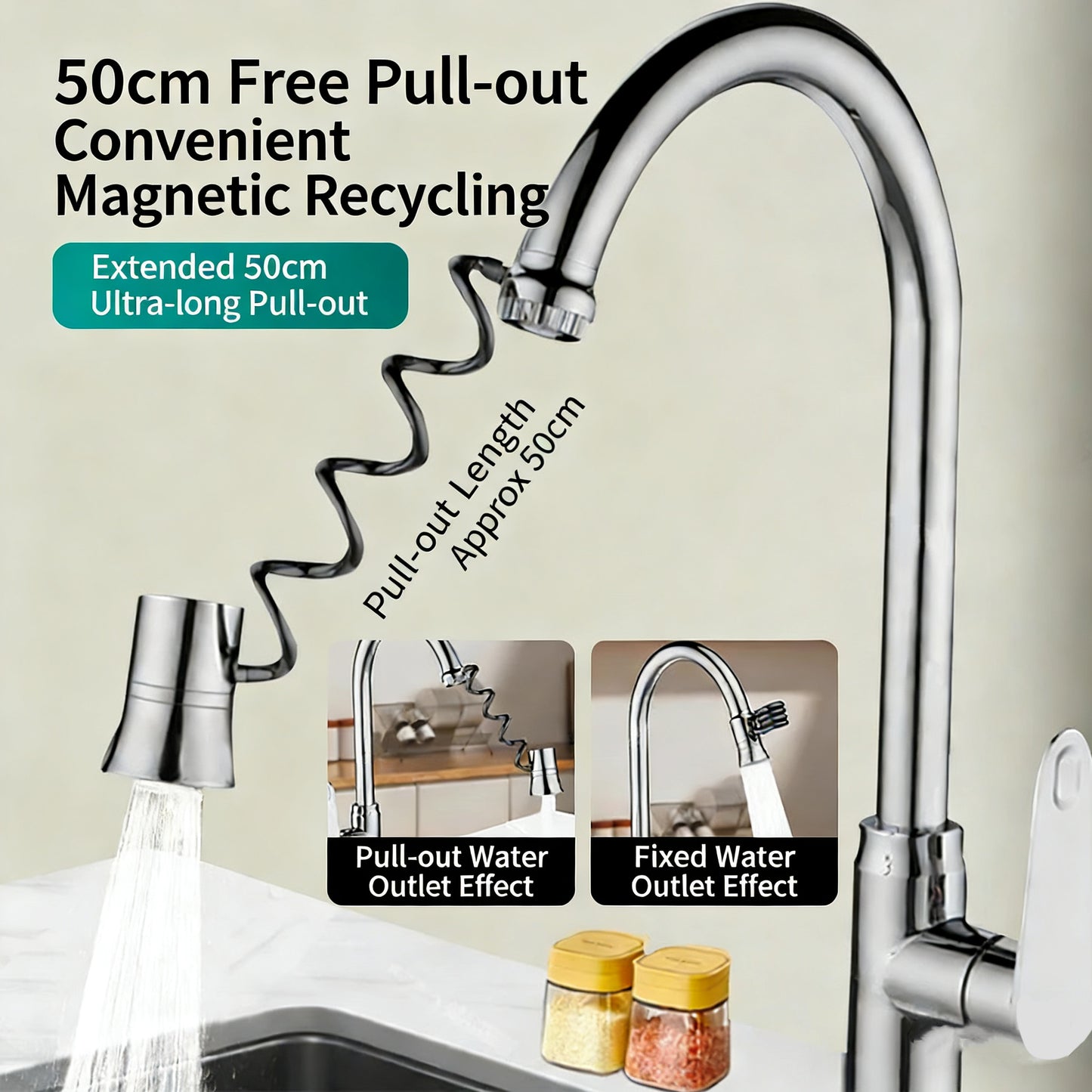 Retractable Pull-Out Magnetic Faucet Extender - Anti-Clog Backwash Nozzle Adapter