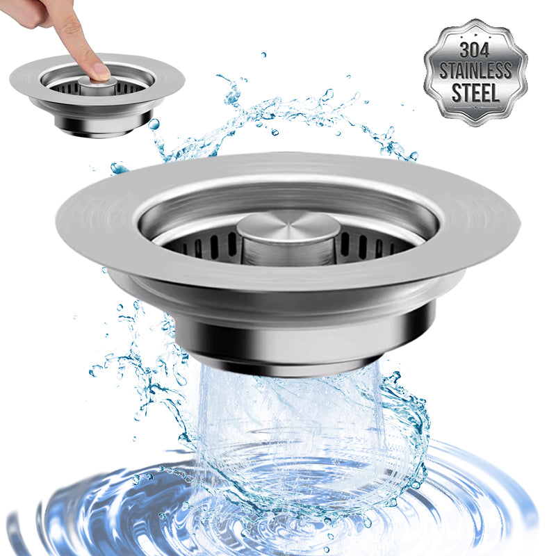 Upgraded 3 in 1 Kitchen Sink Drain Strainer - Stainless Steel Pop Up Sink Stopper, Anti-Clogging Sink Basket, Fast Drainage Kitchen Sink Plug for US Standard 3-1/2 Inch Drain