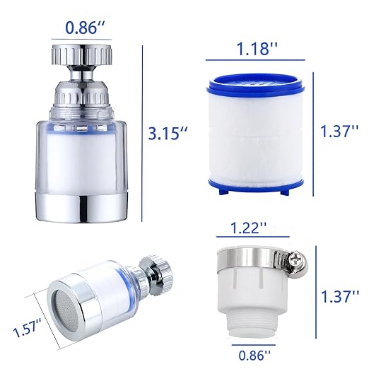 Sink Water Filter, Universal 360° Rotating Bathroom Sink Water Filter, Remove Chlorofluoride Heavy Metal Hard Water for Home Kitchen and Bathroom