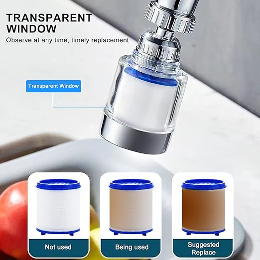 Sink Water Filter, Universal 360° Rotating Bathroom Sink Water Filter, Remove Chlorofluoride Heavy Metal Hard Water for Home Kitchen and Bathroom