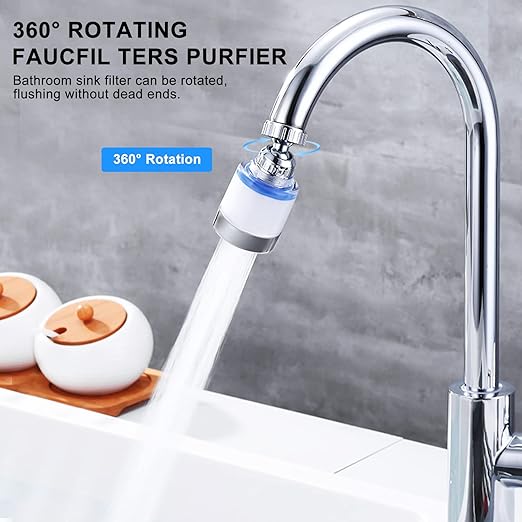 Sink Water Filter, Universal 360° Rotating Bathroom Sink Water Filter, Remove Chlorofluoride Heavy Metal Hard Water for Home Kitchen and Bathroom