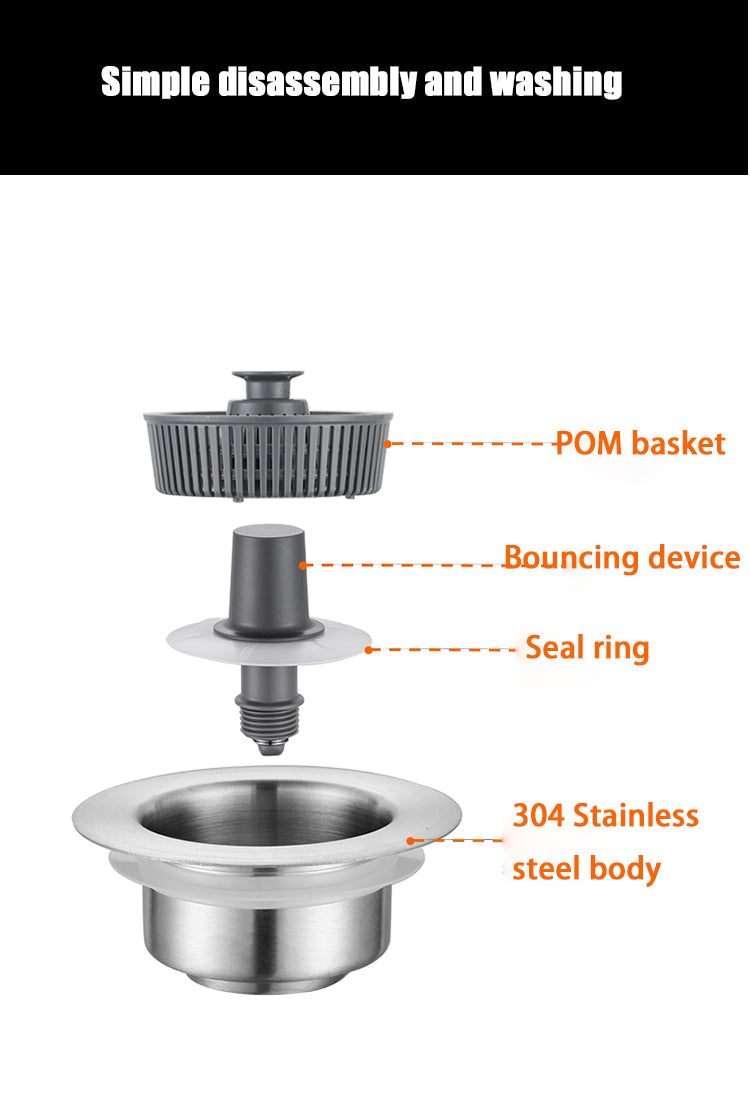 Kitchen Sink Drain Assembly with Strainer Basket/Drain Stopper, Sink Drain Kit Durable and Rustproof