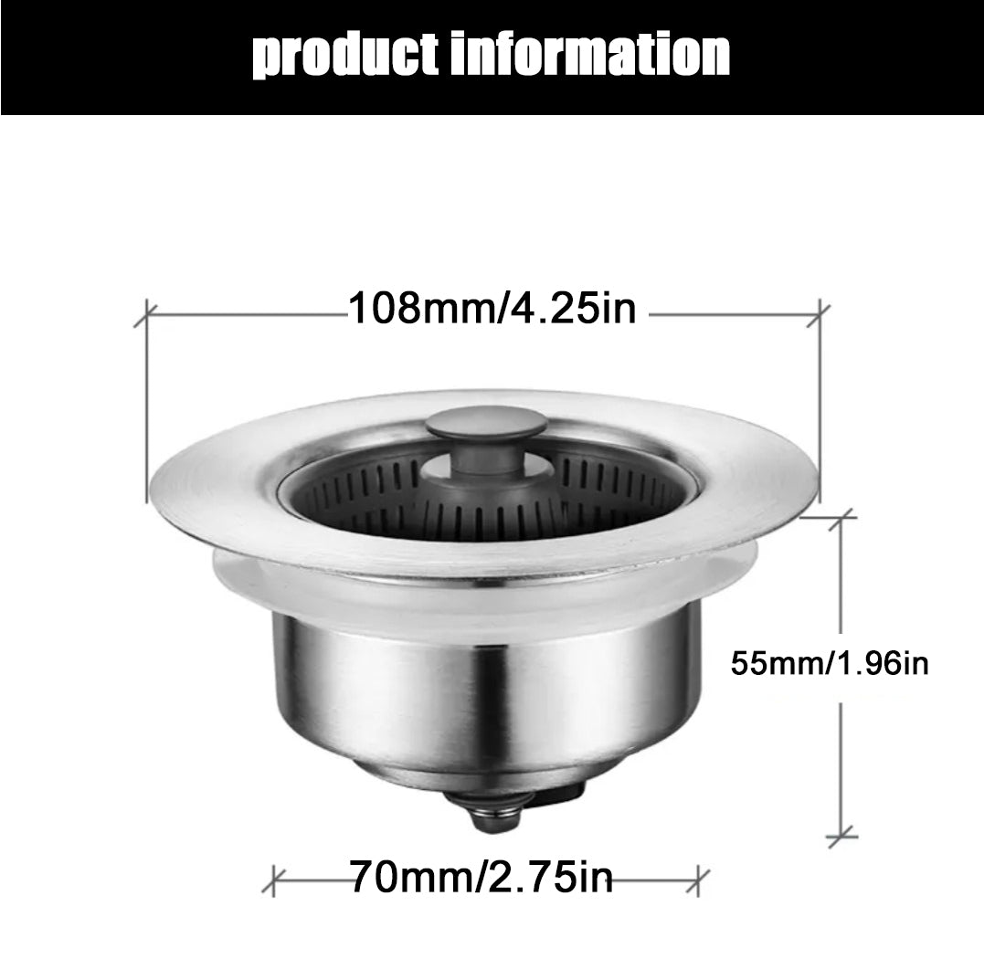 Kitchen Sink Drain Assembly with Strainer Basket/Drain Stopper, Sink Drain Kit Durable and Rustproof